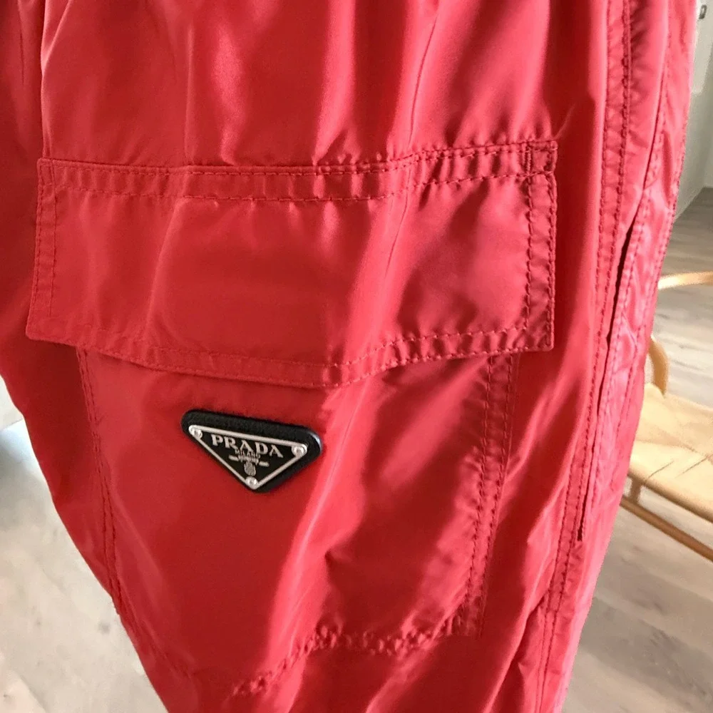 Prada Men's Red Re-Nylon Jogging Pants SPH374 Large, Triangle logo, stretch